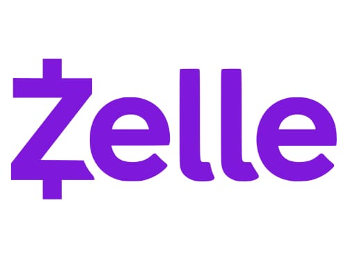 A purple logo with the word zele.