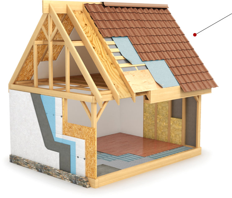 An illustration of a house with a roof and insulation.